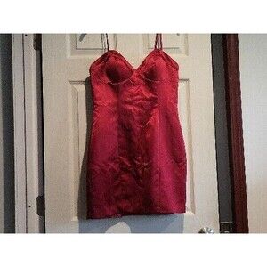 New Socialite Ruby Red Cutout Sleeveless Cami Bodycon Fitted Satin Like Dress